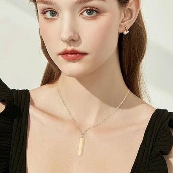 NWT- Stainless Steel Bar Pendand Necklace - Picture 1 of 5
